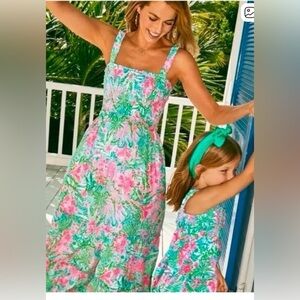 Lilly Pulitzer Sleeveless Pink & Mint Floral Maxi Dress S